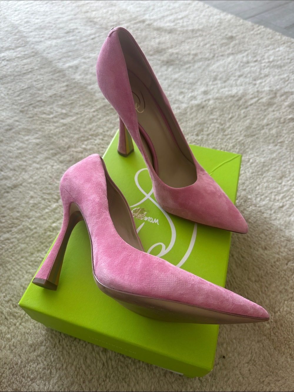 SCHUTZ Pink Suede Pointed-Toe Stiletto Pumps